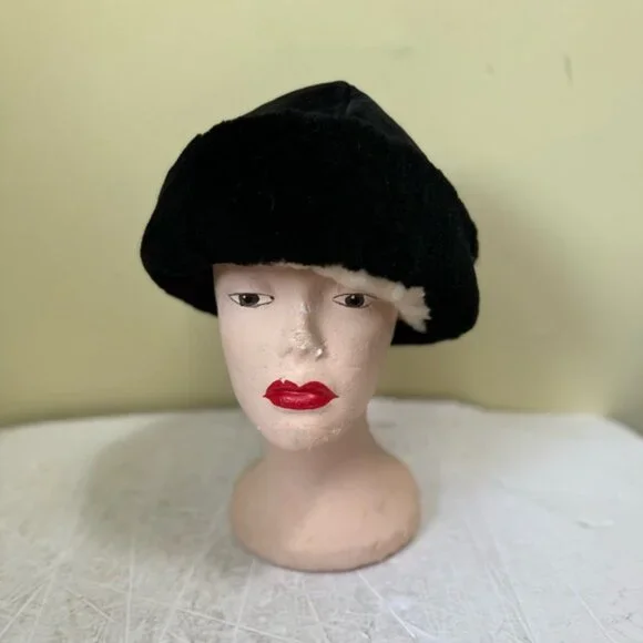 Vintage Shearling Bucket Rimmed Hat Sheepskin Fur Cozy Warm Leather Custom Fur - Picture 4 of 13